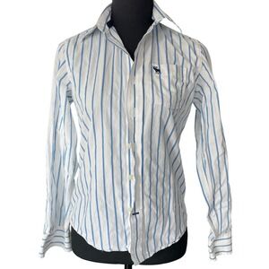 Abercrombie Button Down Shirt Mens M White Blue Stripe Coastal Preppy Y2K Style‎